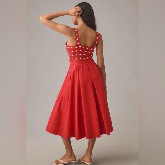 Maeve Crochet Poplin Twofer Midi Dress EUC. Looks new!!!!  US 10 - Picture 3 of 5